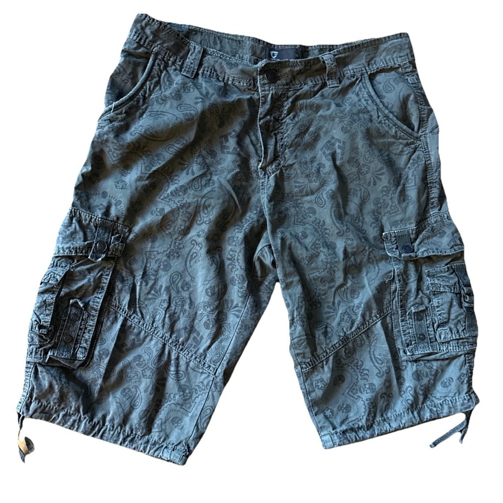 Baggy Fried Denim Camo Cargo Shorts Long Jorts Skulls Vintage Y2K Surf 34